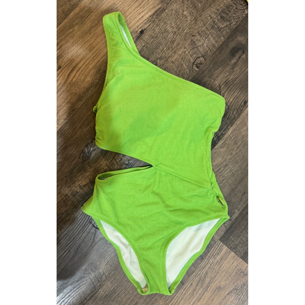 Michael Kors One Shoulder Cutout Swimsuit Green Apple Size 6 NWT - Picture 2 of 8